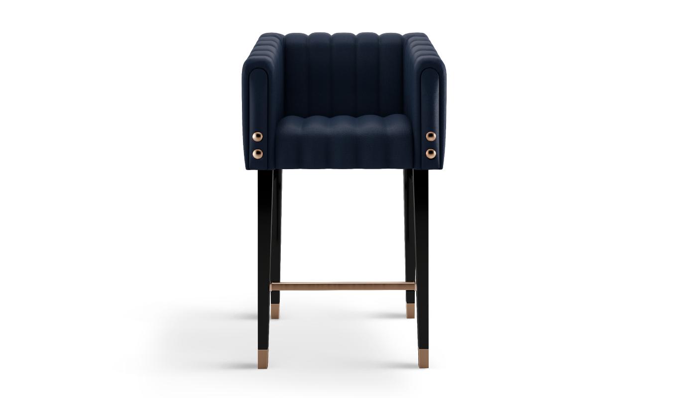 Inglewood Bar Chair In Navy Blue Leather Porus Studio