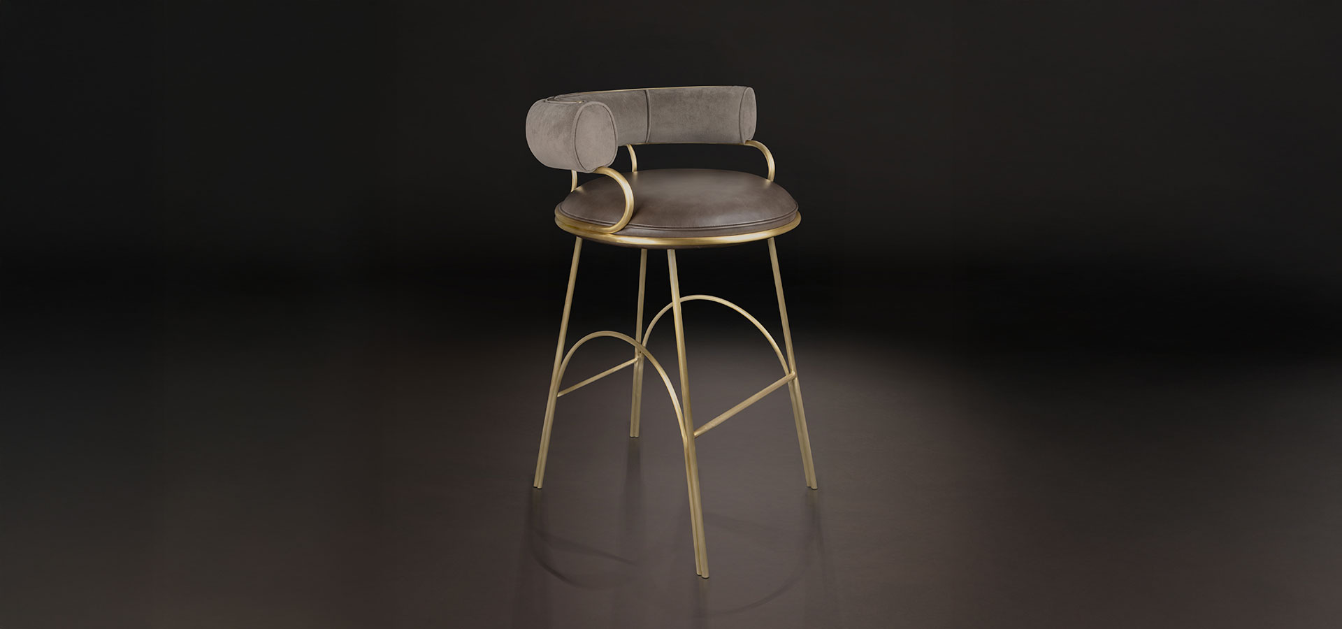 Austin Bar Chair upholstered in velvet and natural leather Austin Bar Chair upholstered in velvet and natural leather