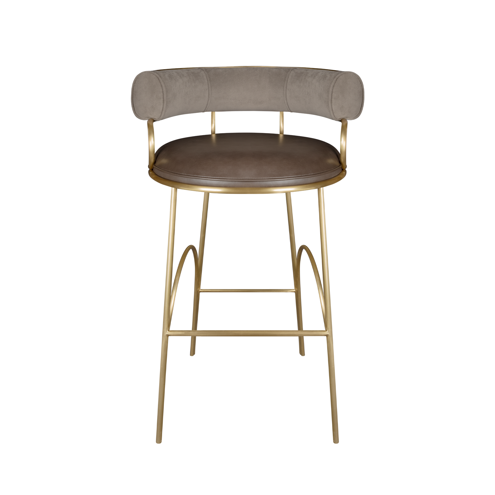 Austin Bar Chair upholstered in velvet and natural leather front view Austin Bar Chair upholstered in velvet and natural leather front view