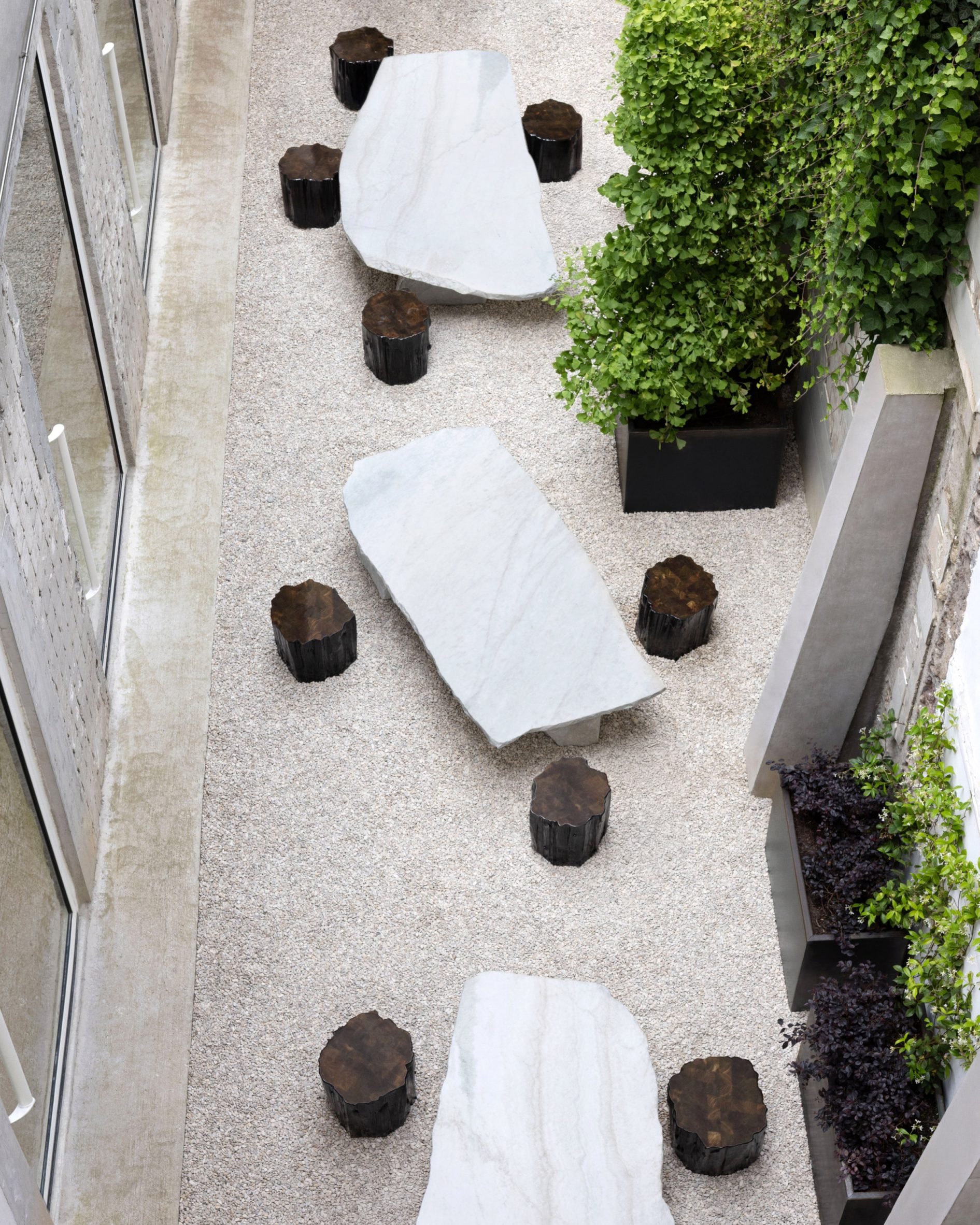 acne-studios-paris-headquarters-garden Table And Benches Designed By Max Lamb in Acne Studios HQ's