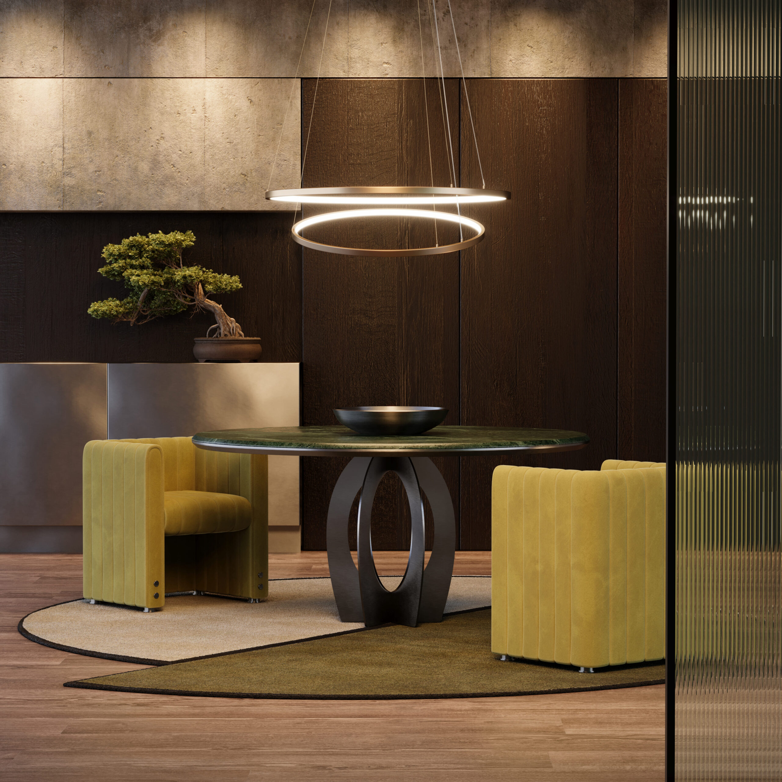 inglewood-dining-chair-by-porus-studio-decor-trends Inglewood Dining Chair, Gateway Suspension Lamp and BOulder Dinig Tablet By Porus Studio Decor Trends