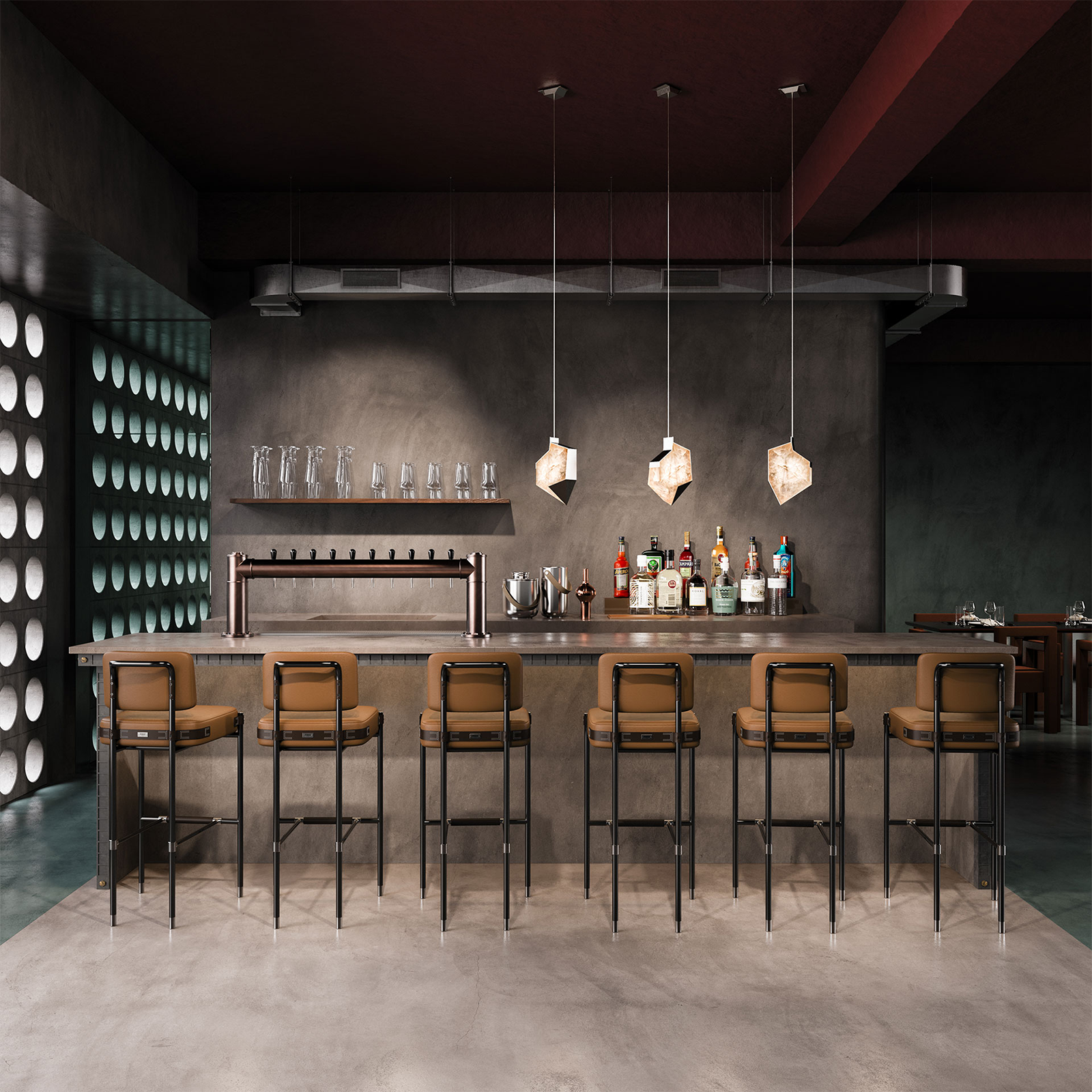 Denali Pendant Lamp in bar setting Fulton Bar Chair and Denali Pendant Lamp in bar setting