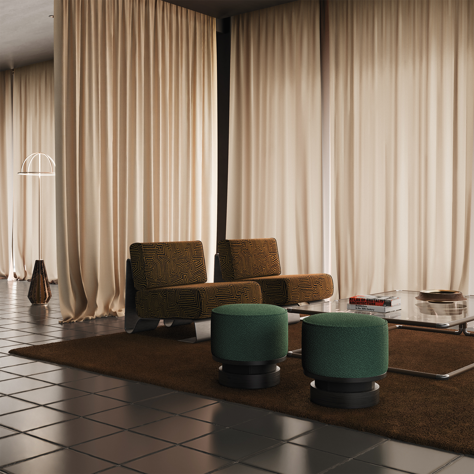 Wyo Stool, Rushmoore Armchairs, Dickson Center Table and Nevada Flor Lamp Wyo Stool, Rushmoore Armchairs, Dickson Center Table and Nevada Flor Lamp