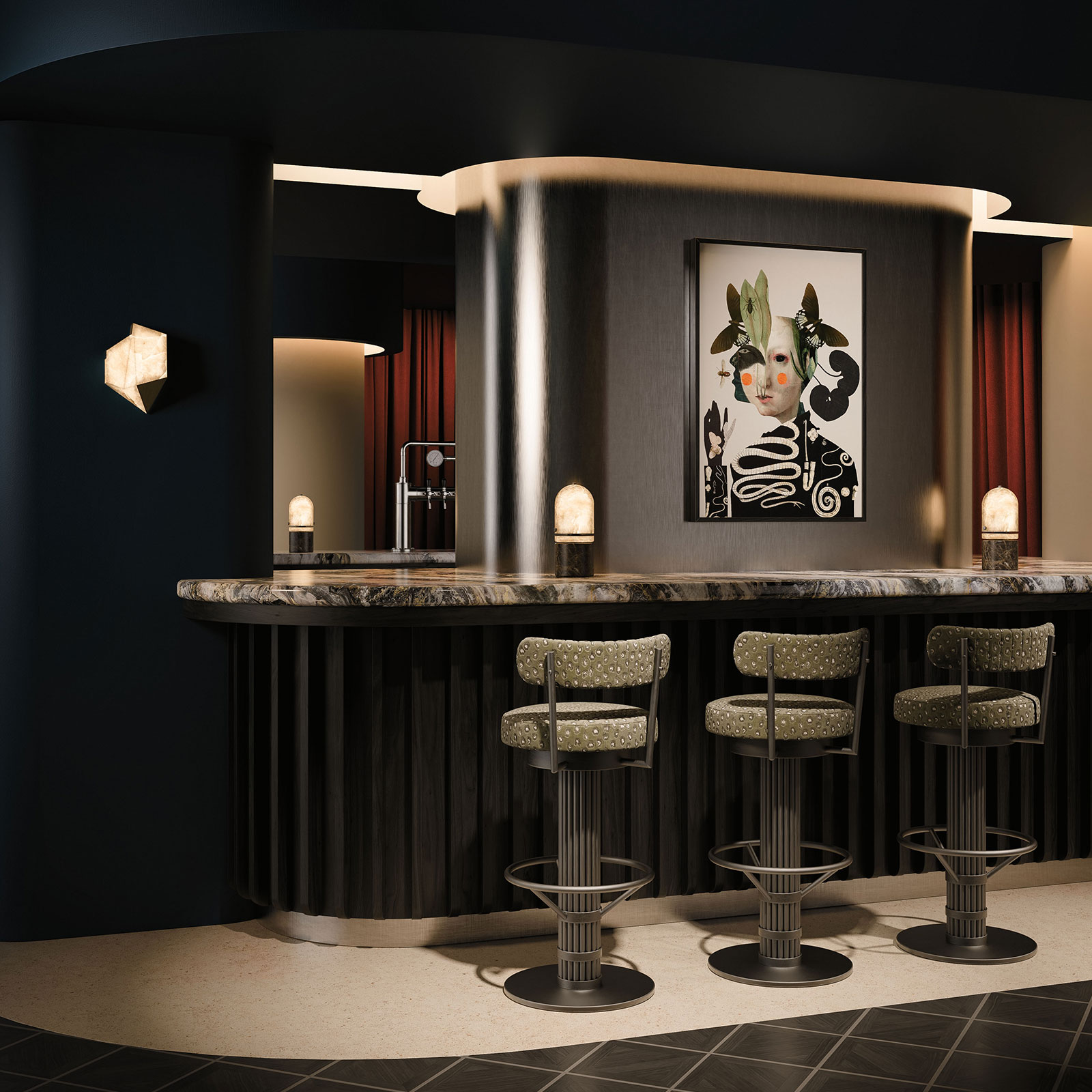 Willis Bar Chair. Denali Wall Lamp and russell Table lamp in bar set Willis Bar Chair. Denali Wall Lamp and russell Table lamp in bar set