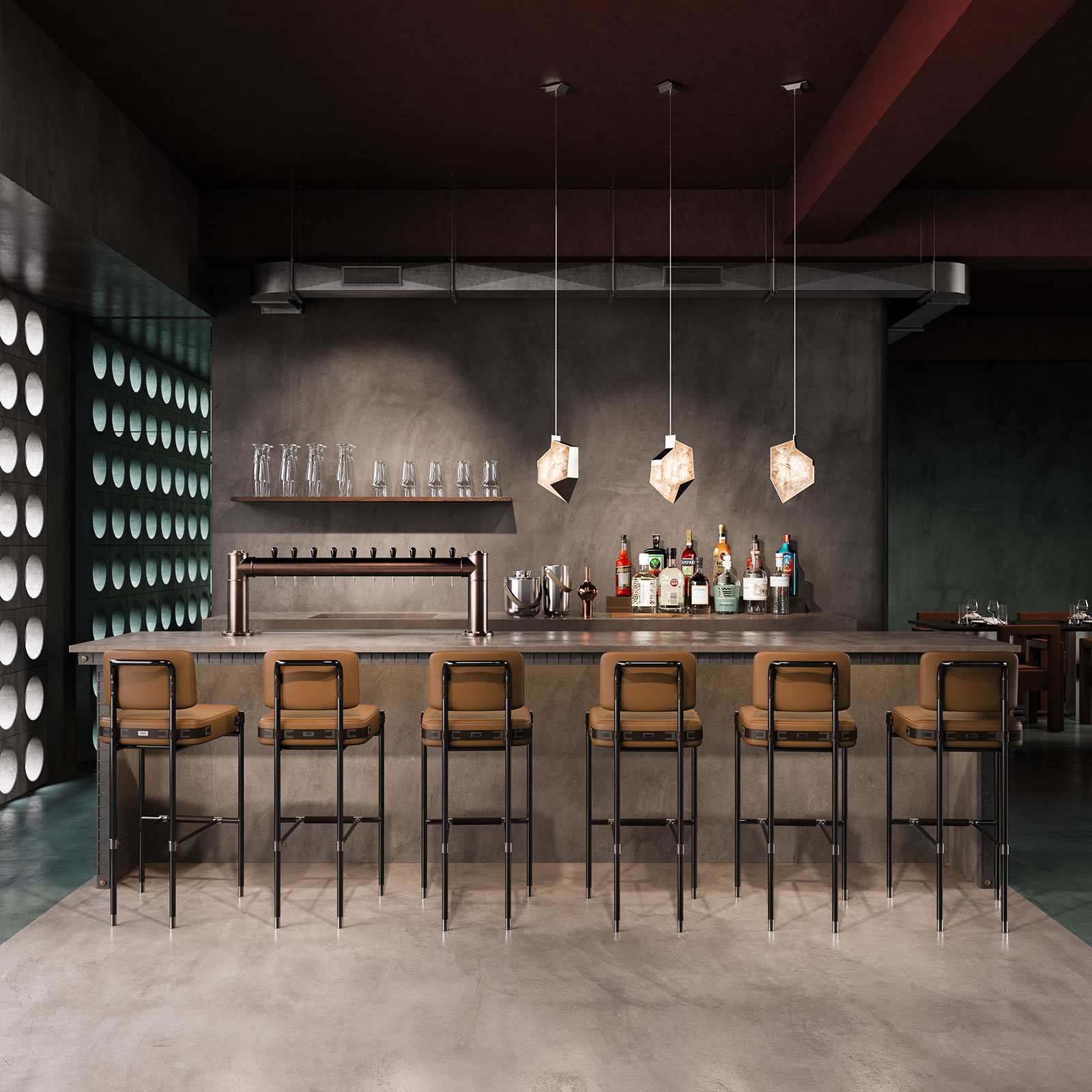 Fulton Bar Chair and Denali Pendant Lamp in bar setting Fulton Bar Chair and Denali Pendant Lamp in bar setting