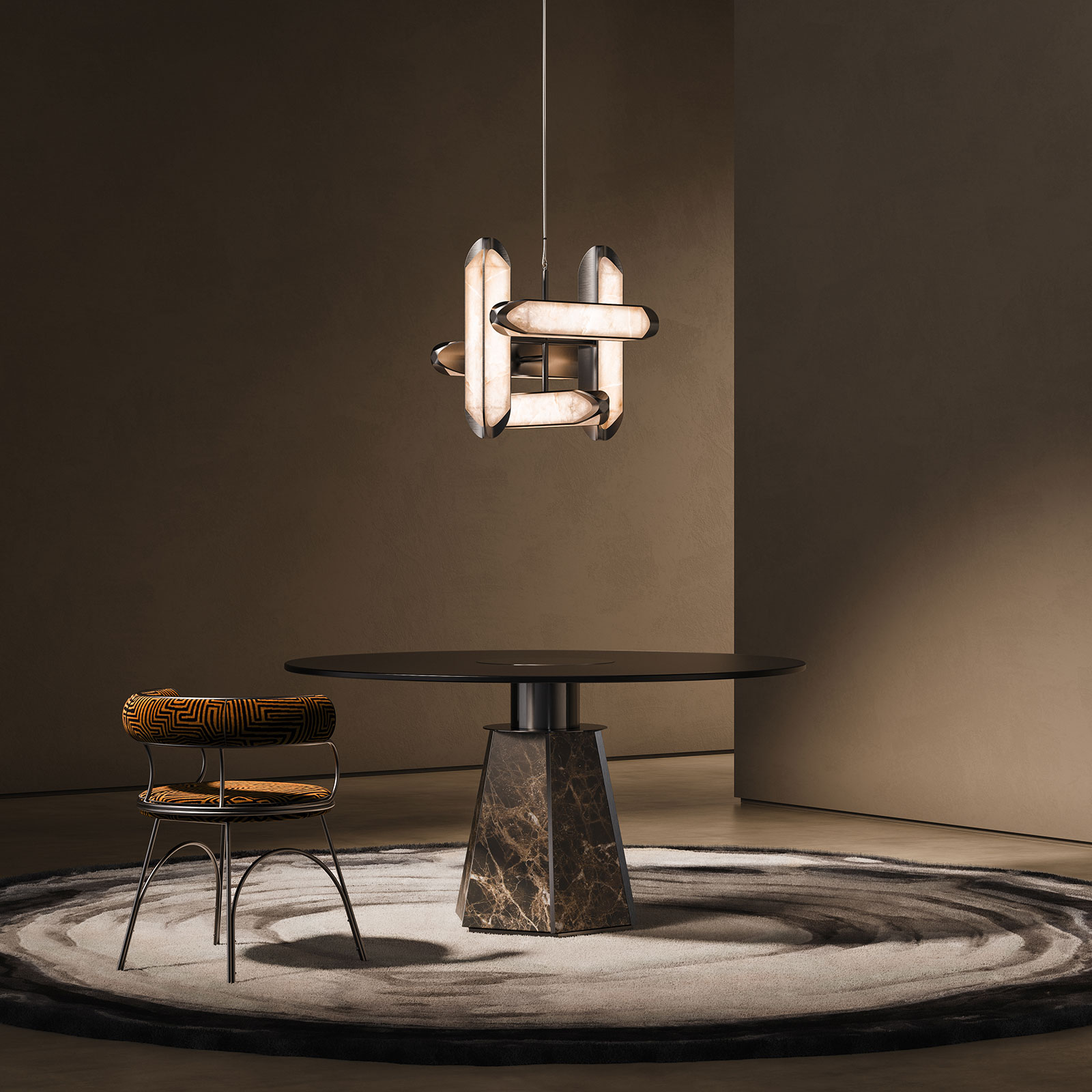 Austin Dining Chair, Kanzas Dining Table and Glacier Suspension Lamp Austin Dining Chair, Kanzas Dining Table and Glacier Suspension Lamp