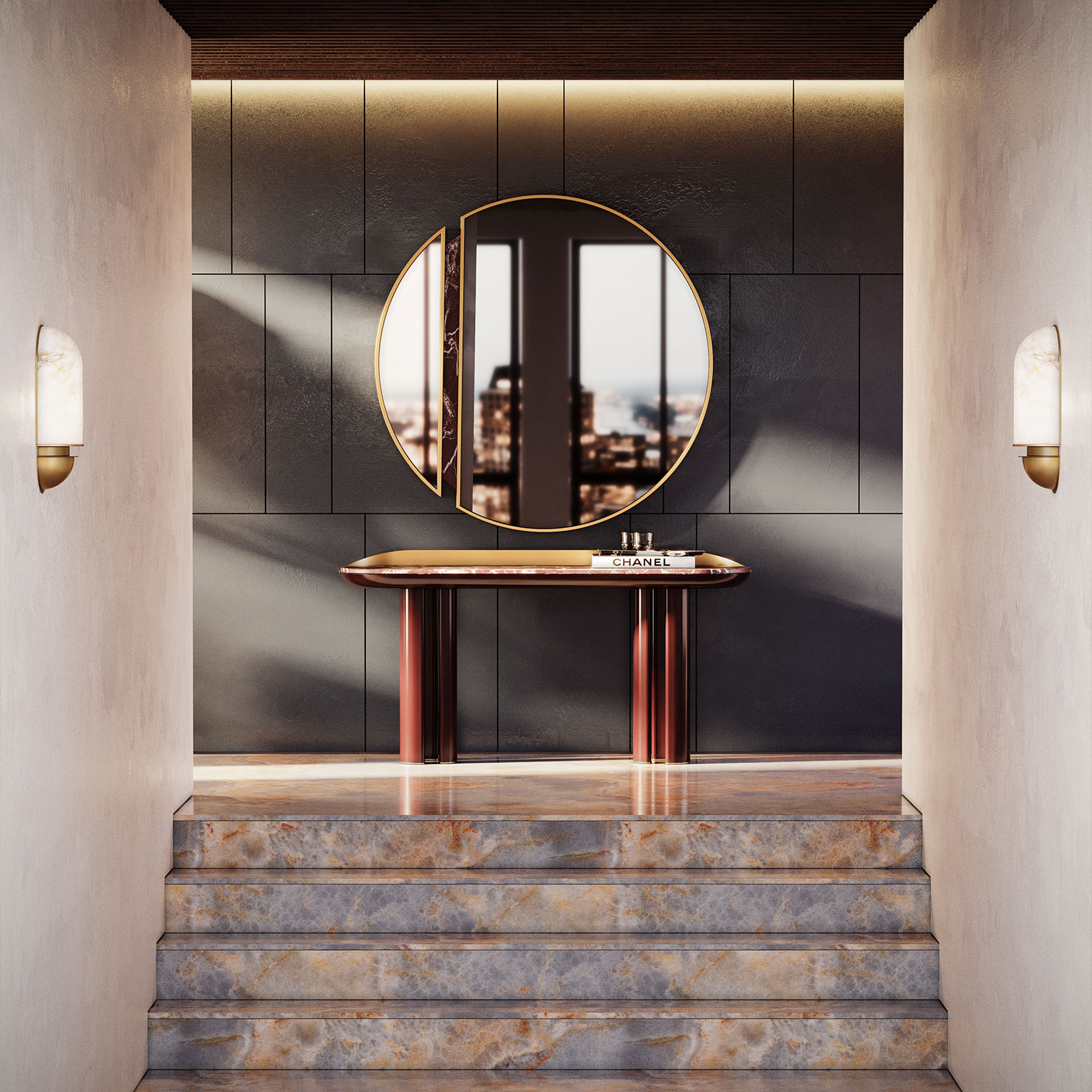 Beverly Console and Russell Wall Lamp in lobby set Beverly Console and Russell Wall Lamp in lobby set