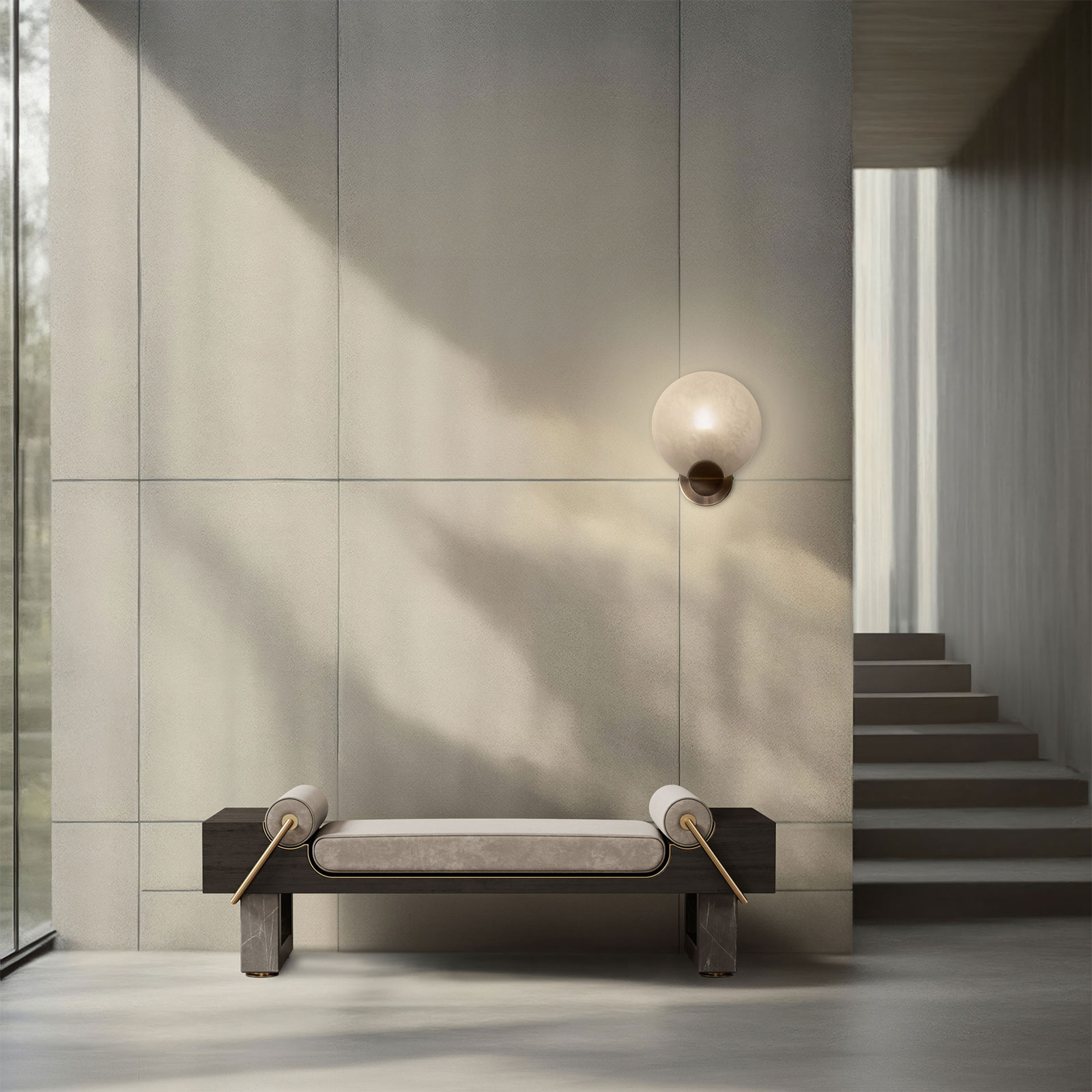 Walla Walla wall lamp Kansas Bench and Walla Walla Wall Lamp in staircase plateau