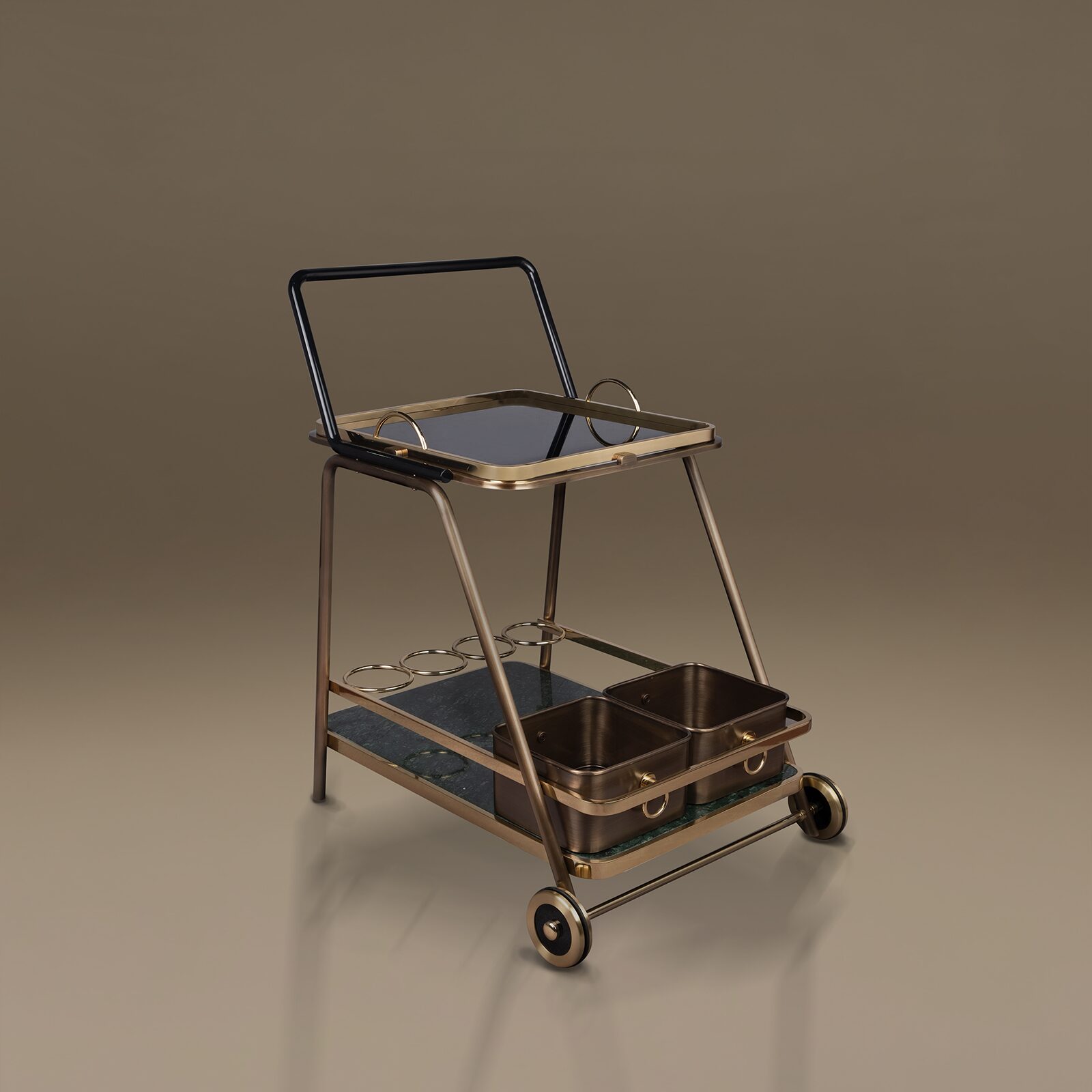 The Decatur Bar Cart is a sophisticated, high-end serving piece by Porus Studio. It is named after the city of Decatur, Georgia, and is designed to reflect the artistic and lively festival culture of that region.
