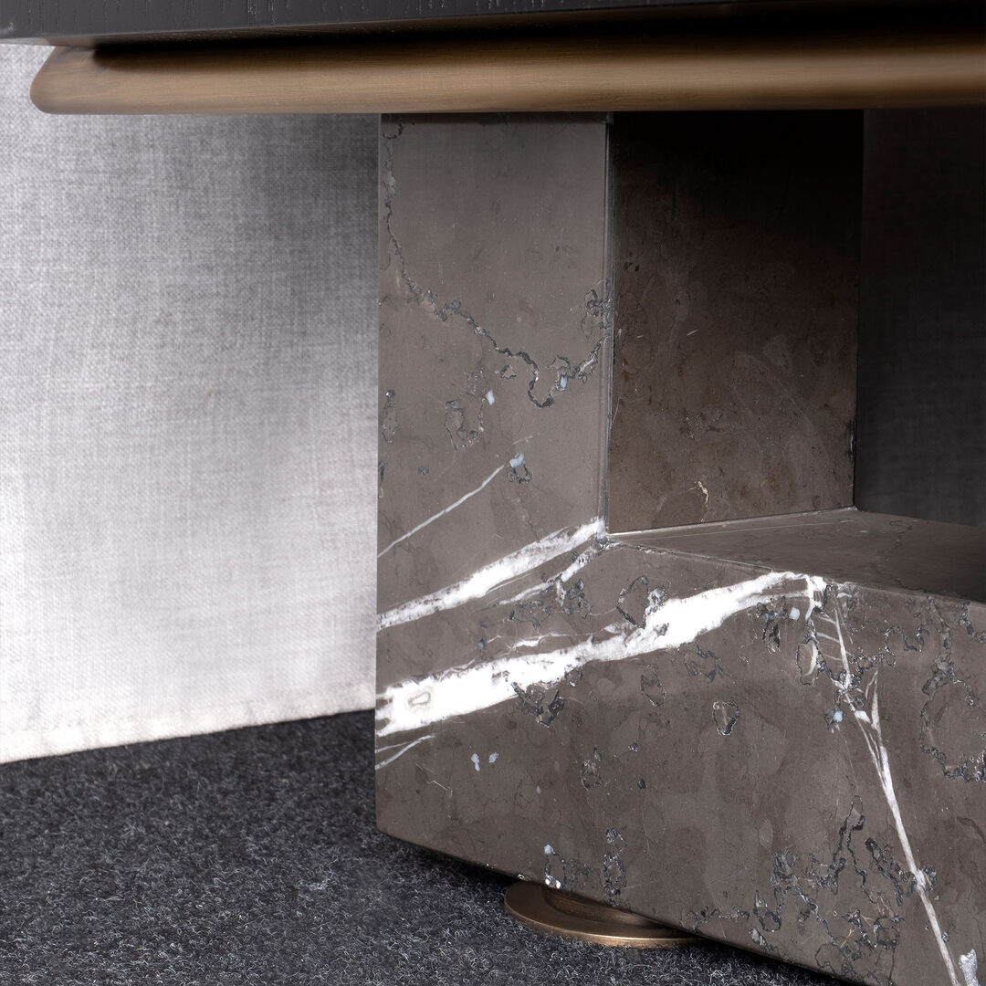 Kansas 9 Close-up of the kansas bench leg showcasing the grey kenzo marble veins.