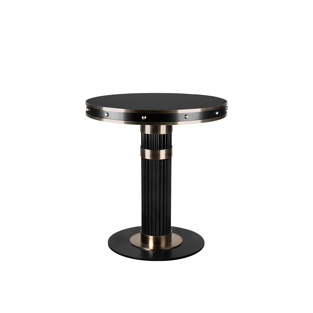 Willis dining table, lacquered in black with steel detailing.